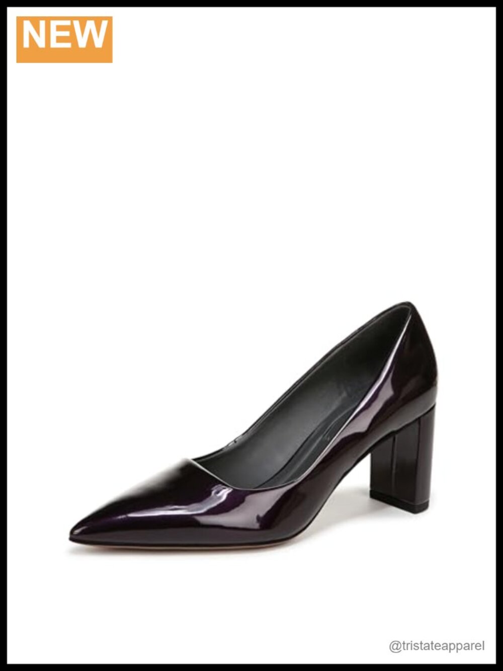 Womens Pointed Toe Block Heel Pumps - Patent Faux Leather
